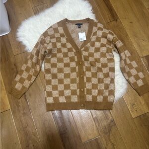 Forever 21 Tan and Cream Checkered Knit Sweater